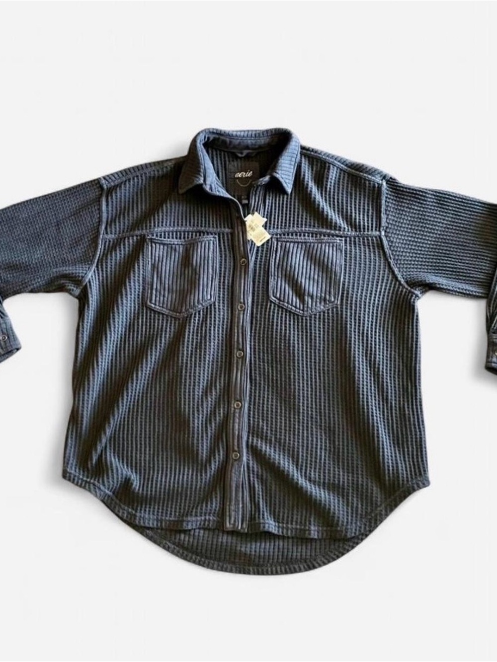 aerie Dark Gray Waffle Button-Down Shirt -NWT
